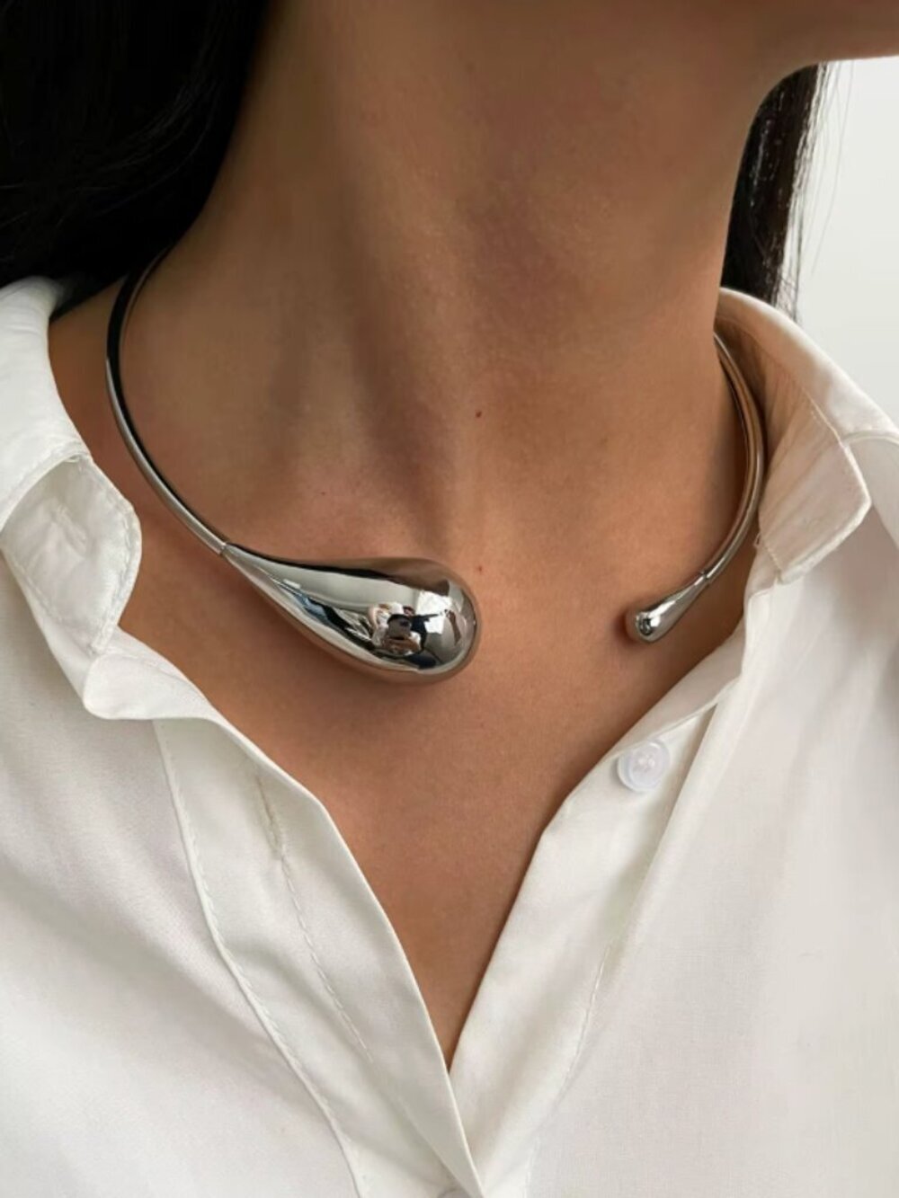 NEW Silver Choker Necklace Statement Necklace Large Bold Necklace